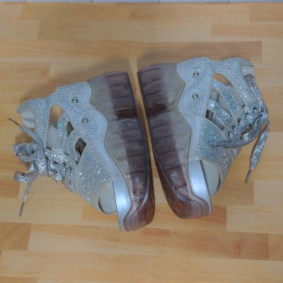 Anthony Wang Platform Sandals Silver Cutout Bedazzled Wedge Y2K 35 (US 4-4.5) - Picture 5 of 14